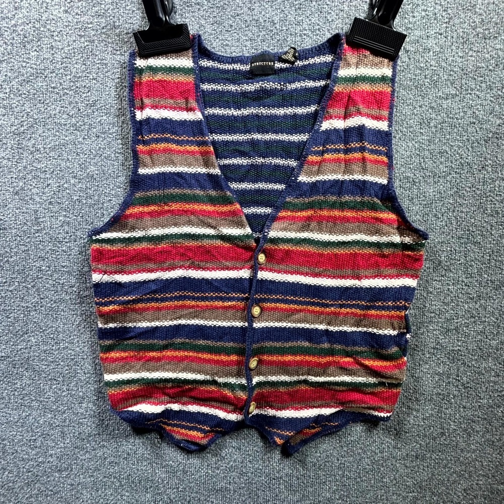 VTG Structure Sweater Men's L Multicolor Striped Knit Button Sleeveless Gorpcore